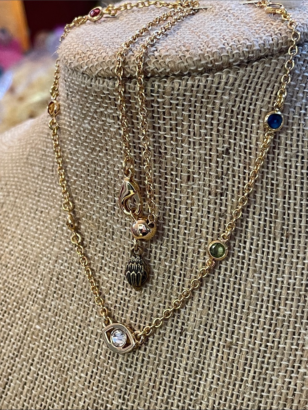 Kurt Geiger Gold Multi-Stone Layered Necklace - Yellow and Clear Stones